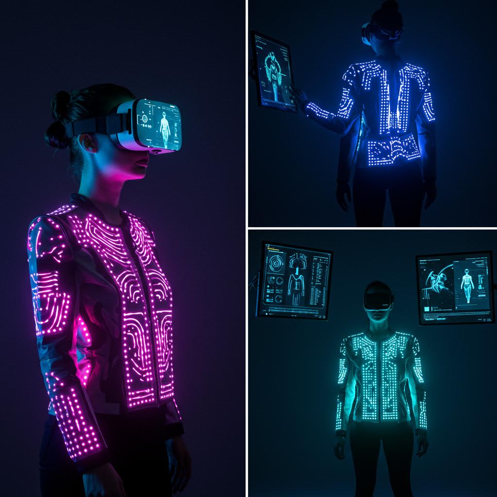 VR 기기와 발광 의상을 착용한 인물이 등장하며 루믹스와 연계된 패션 UX의 디지털 전환을 드러낸 장면
