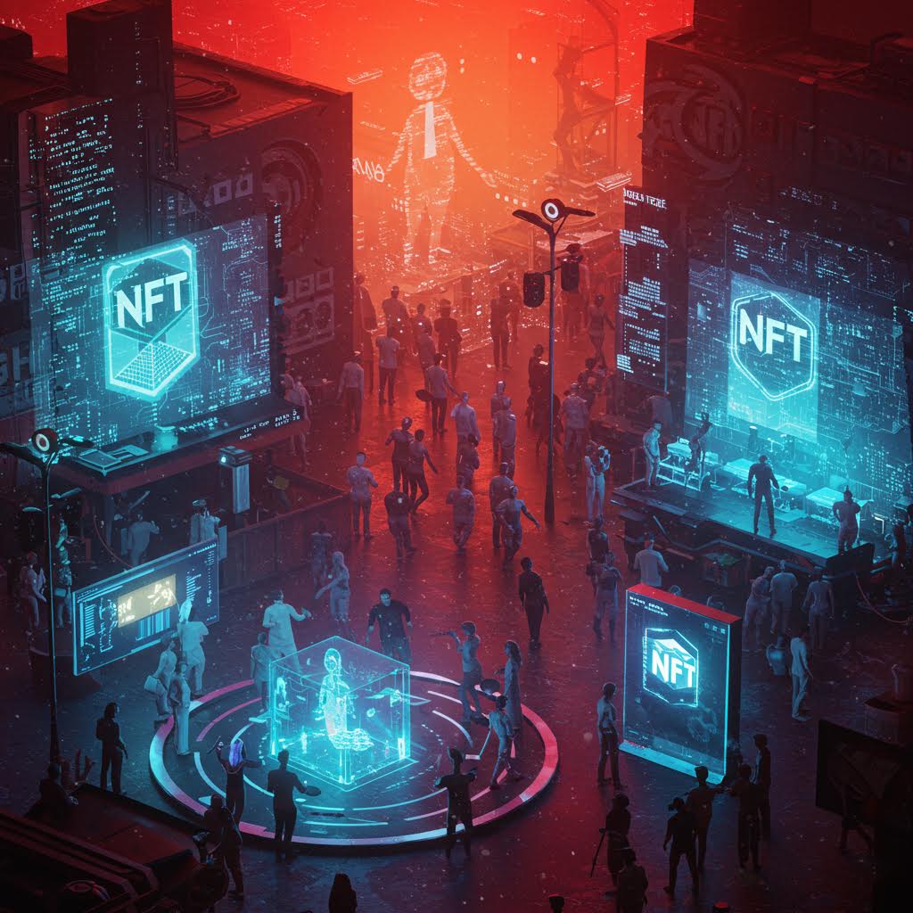 야간 도시 조감도에 클라우드, 데이터베이스, 보안, 서버 등 디지털 아이콘들이 네트워크로 연결되어 있다. 스마트 인프라와 클라우드 컴퓨팅 기반의 도시 운영 시스템.