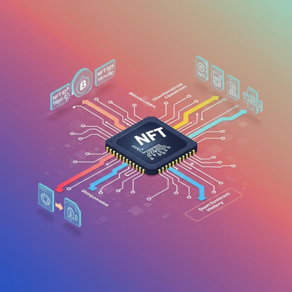 루믹스 NFT 마이크로칩 블록체인 네트워크 아이소메트릭 다이어그램