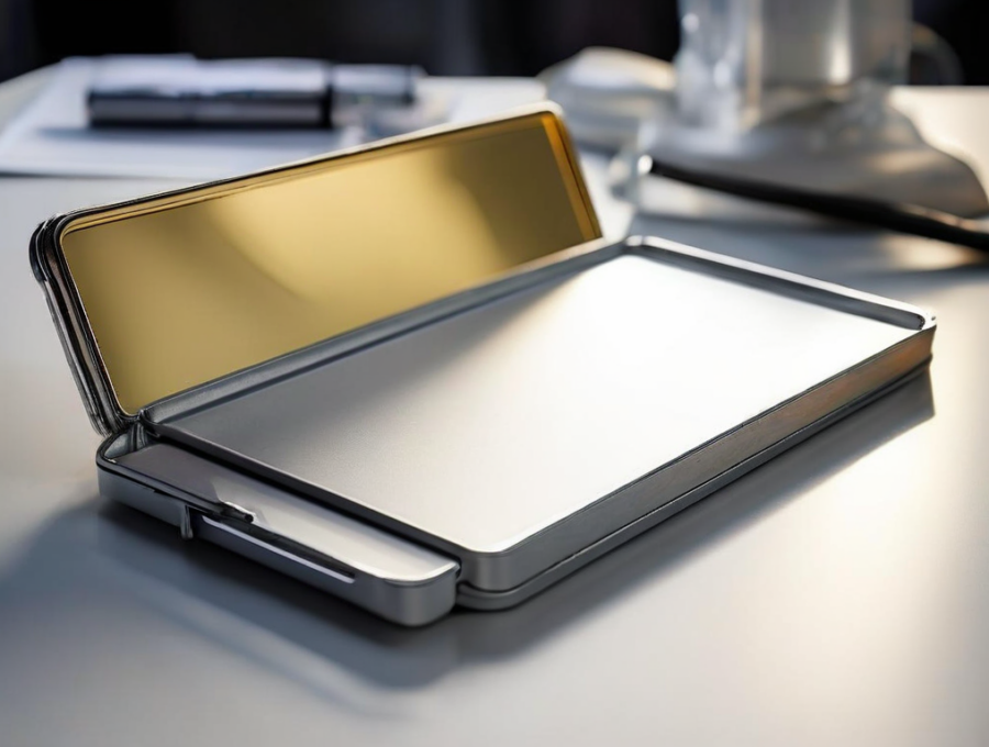 Blank divider cards and a compact storage tray on a brushed metal surface, arranged to represent organized saved references for...