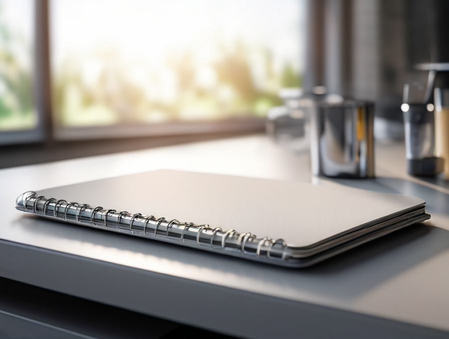 Blank divider cards and a compact metal storage tray on a brushed surface, organized for tax receipt reference.