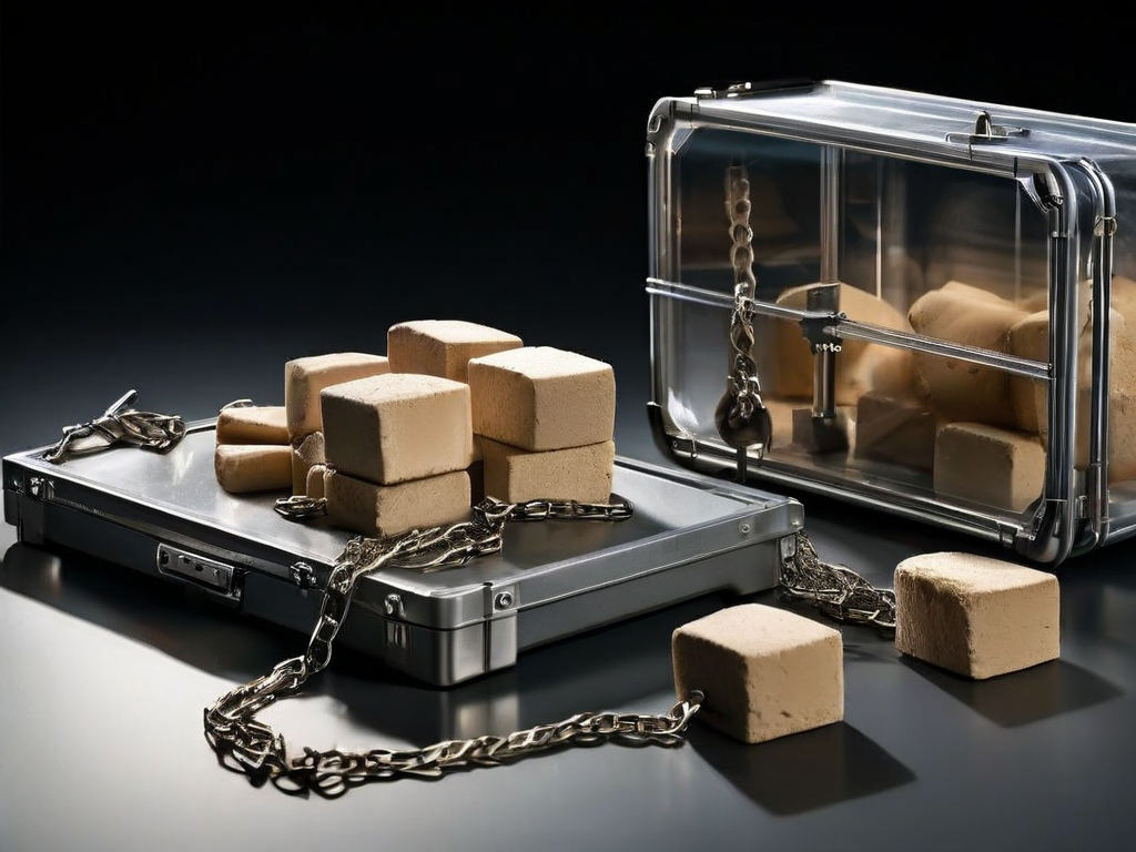 Cloud storage case and connected file blocks on stone counter, soft studio light.